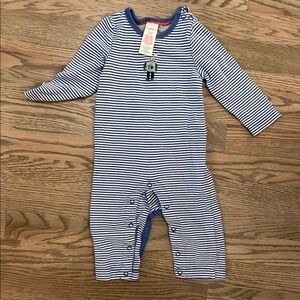 Baby Boden Blue and White Striped Outfit with Robot Design